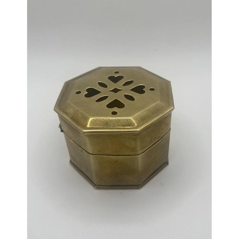 Vintage Brass Heart Cutout Octagon Trinket Box | Keepsake Jewelry Dish